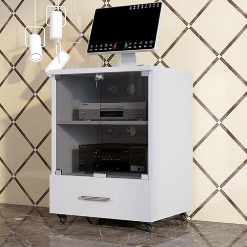ZIGTUEI Meuble HiFi, Meuble Chaine HiFi, Conception De Trou Respirant, Étagère Audio Vidéo, Meuble Stéréo avec Verre Trempé, pour Bureau, Maison, Salle De Classe(White)