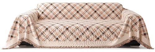 OKYUK Sofa Überzug, Vielseitige Sofa Überwurfdecke, Chenille Sofaüberwurf mit Quastenkante, Barockstil Sofaschoner rutschfest für Bett, Sessel (Barock Orange, 180 * 380cm)