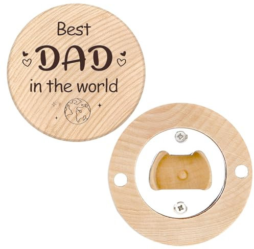 Gifts for Dad Fathers Day Beer Bottle Opener Wooden Dad Birthday Gift for Daddy Father Step Dad Husband Male from Son Daughter Children Kids Wife Anniversary Presents Engraved Gift Bar Accessories