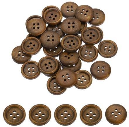 QUARKZMAN 50 Stück Holzknöpfe, 20mm (13/16) 4 Loch Runde Holz Knöpfe Nähen Knopf Handwerk Flatback für Nähen DIY Handwerk Kleidung, Braun