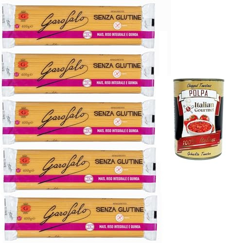 Garofalo Spaghetti Pasta senza Glutine, Glutenfreie Pasta aus Mais, Naturreis und Quinoa 5x400gr + Italian Gourmet polpa 400g