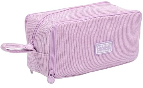 Bafiwu Mäppchen Federmappe, Großes Cord Stiftemäppchen mit 3 Fächern Federtasche Mädchen Jungen Pencil Case Schulmäppchen für Schule Büro (Lila)