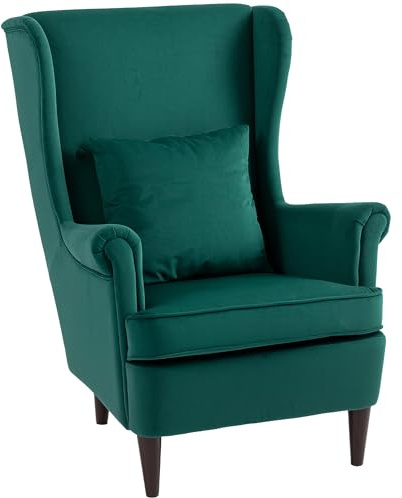 HOMCOM Modern Accent Chair Wingback Armchair High Backrest Dark Green