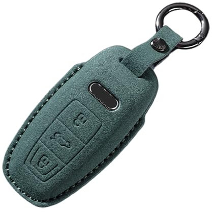 ontto Autoschlüssel Hülle Schlüsselhülle Schlüsselcover kompatibel mit Audi A3 8Y A6 C8 4K A7 C8 A8 D5 Q4 Q7 Q8 E-Tron 55 RSQ8 SQ7 2020-2025 Wildleder Schlüsselschutz Schlüsselcase 3 Tasten-C Grün