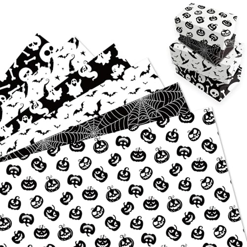 MORAINJAY 12 Bögen Halloween Geschenkpapier Schwarz Weiß, Geist Fledermaus Spinnennetz Geschenkpapier, für Kinder Geburtstag Süßes Saures Party, 68 x 50 cm