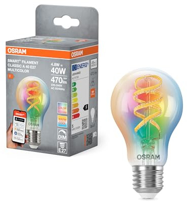 Osram SMART+ LED-Lampe Kolbenform A40 RGBW E27, Filament, Matter-ready, steuerbar per App, Multicolor, WiFi-Anbindung, 2700–6500 K