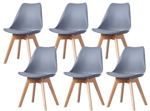 PEZ ROJO Lot de 6 Chaises Scandinaves, Chaises Salle à Manger, Chaise Cuisine, Salon, Chaises Grises, Design Ergonomique, Pieds Bois de Hêtre Massif