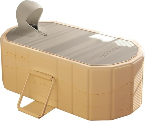 150cm Tragbare Badewanne für Erwachsene, 2 Personen Faltbar Eisbadewanne mit Deckel, Heiß & Kalt Badewanne für Dusche & Badezimmer, Mobiles SPA Tauchbecken (Gelb, 150cm)