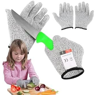 PacuM 2 Pcs Cut Resistant Gloves Elastic Fibers Kids Cut Proof Gloves Level 5 Wood Carving Slash Knife Resistant for Cooking Carving and Gardening (Suitable for Children Aged 5-8)