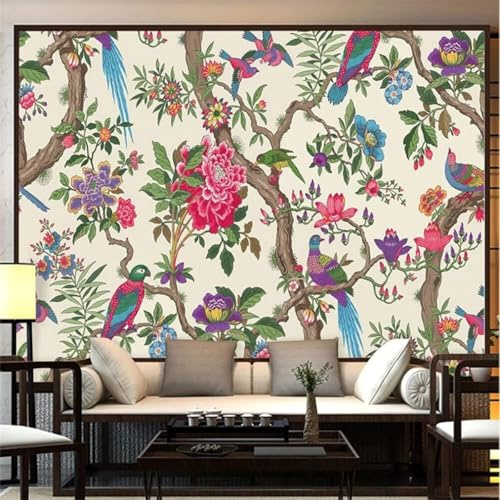 XLMING Beautiful Colourful Plants Flowers Birds Vibrant 3D Wallpaper Premium Textured Silk Study Dining Living Room Bedroom Sofa TV Wall Easy Install-200cm×140cm