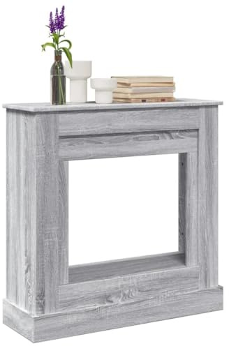 Kaminumrandung, Dekorative Kaminkonsole, Kaminsims Dekokamin, Kaminattrappe, Kaminverkleidung für Wohnzimmer, Schwarz Holzwerkstoff, 90x30x90 cm (Graues Sonoma)