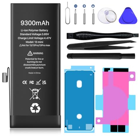 LCLEBM Batterie pour iPhone 13 Mini, 9300mAh (Nouvelle Version 2026) Batterie de Remplacement Haute capacité améliorée pour iPhone 13 Mini,A2481, A2626, A2628, A2629, A2630 avec Outils Professionnels