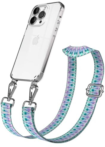 EAZY CASE Handykette - Verstellbares Taschenband kompatibel mit iPhone 14 Pro, Schulterriemen, Handykordel mit Silikon Hülle, Umhängetasche, Einhorn Silber