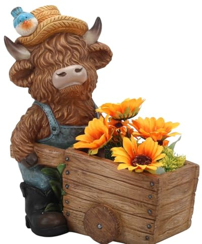 wilko Highland Cow Wheelbarrow Planter