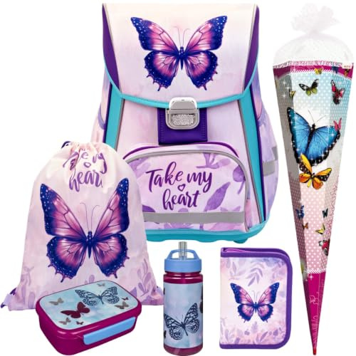 6tlg. Butterfly Premium One mit Brotdose Trinkflasche Schultüte Butterfly