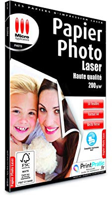 Micro Application Papier Photo - Papier Photo A4 - Feuille A4 - Papier imprimante - Tirage Photo - Papier Impression Photo - Papier Photo Mat - Format A4-200 g/m² - Personnalisable - 50 Feuilles