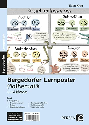 Lernposter Mathematik 1.-4. Klasse: 6 Poster für den Klassenraum (Bergedorfer® Lernposter)