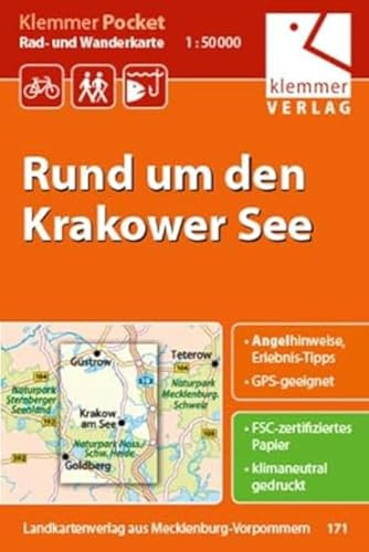 Klemmer Pocket Rad- und Wanderkarte Rund um den Krakower See: GPS geeignet, Erlebnis-Tipps auf der Rückseite, 1:50000