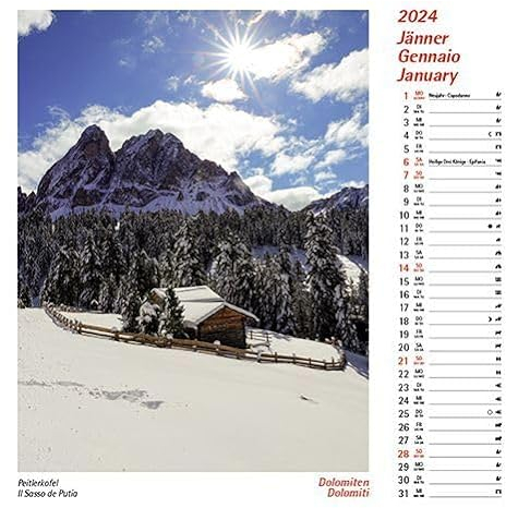 Dolomiten 2024, Postkartenkalender Hochformat