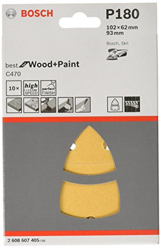 Bosch Professional 10 Stück Schleifblatt C470 Best for Wood+Paint (Holz und Farbe, Korn 180), 102x62-93