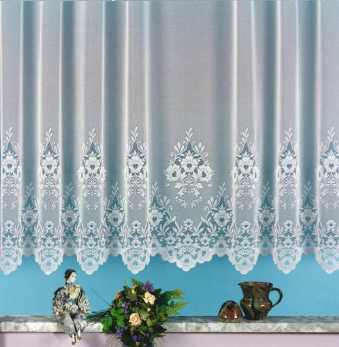 heimtexland Gardine, Vorhang, Store weiß aus hochwertigem Jacquardstore mit transparentem Oberstoff und Kräuselband, H X B 145 X 450 cm Typ10