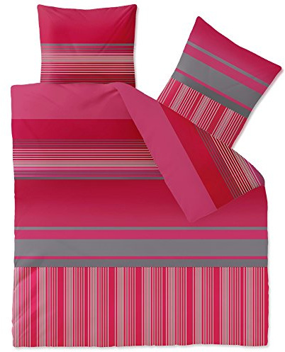 CelinaTex Style Bettwäsche 200 x 200 cm 3teilig Mikrofaser Fleece Bettbezug Alice Streifen rot pink grau
