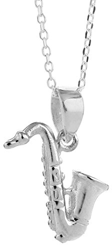 Nenalina Damen Halskette mit Saxophon Anhänger, Halskette für Frauen mit Musik Anhänger, Damen-Silberkette mit Instrument, Schmuck für Mädchen, Kette 45 cm aus 925 Sterling Silber