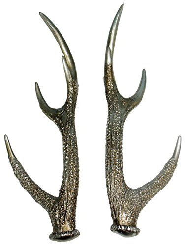 Tischdeko Hirschgeweih Silber 37x13x12cm 2erSet Polyresin Geweihe Hirsch Trophäe