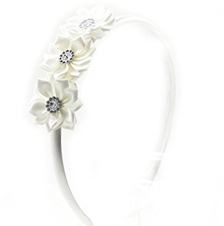 PrettyBoutique Triple Satin Flowers Girls Alice Headband Hair Band (White)