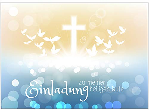 10 x Einladung zur Taufe/Einladungskarten mit Umschlag im Set/Motiv: Zauberhafter Verlauf Tauben/Baby Taufkarte/Grußkarte/Postkarte /
