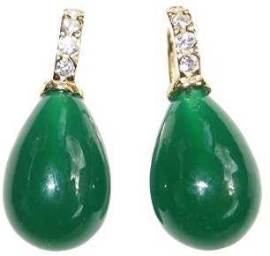 Glas-Ohrringe turmalin-grün Tropfen-Ohrringe Bügel Sterling-Silber vergoldet kleine Zirkonia-Steinchen festlich elegant Handarbeit Heide Heinzendorff