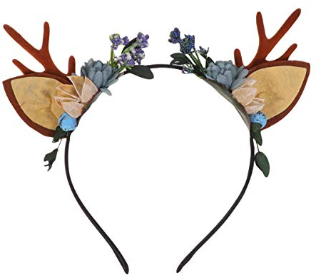 Minkissy Weihnachts-Geweih, Stirnband, Rentier mit Ohren, Haarreif, blumiges Haarband für Weihnachtfeier, für Damen, Mädchen (verschiedene Muster)