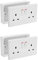 Axiom 13A Double White Switched Socket & Double Surface Mount 25mm Pattress Box 2 Gang Set Electrical Outlets (2)