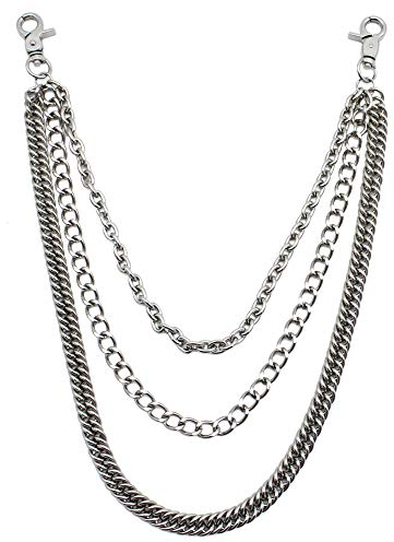 JaneYi (1 Stück) Hosenkette Gothic Rock Hip-Hop Punk Jeans Kette Mode Hose Kette Metall Brieftasche Kette Gürtelkette 3-in-1 Schlüsselanhänger für Männer und Frauen Silber