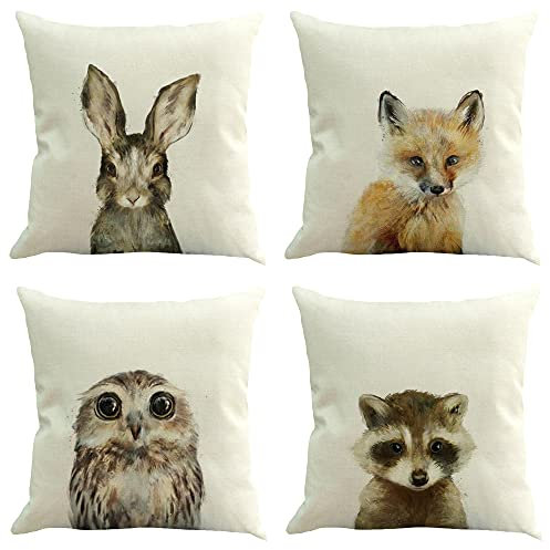CALIYO Kissenhülle 50x50 cm 4er Set, Kissenbezug Leinenlook für Zierkissen Dekokissen Sofakissen Couchkissen, Kissenbezüge Bedruckt Adventure Schatzsuche(Little Sweeties)