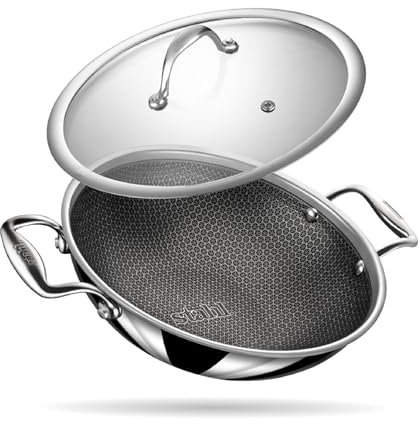 Stahl Triply Non Stick Kadai with Lid | Stainless Steel Kadai with Induction Base | Tri Ply Kadhai Scratch Resistant | Hybrid 6318, Dia 18cm, 1.2L (Serves 2 People)
