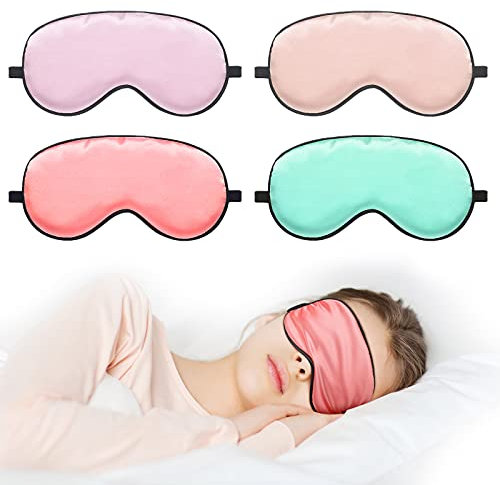 4 Stücke Seiden Augen Schlafmaske für Kinder Glatte Weiche Augen Abdeckung mit Verstellbare Gurt Augenbinde für Schlafen Lichter Abhalten Kinder Geschenk Entworfen für Jungen Mädchen
