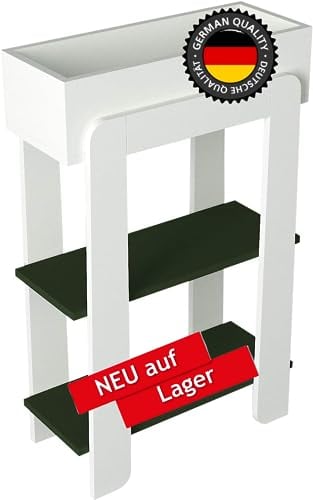 moebel17 6092 NOLA Blumenständer Blumentisch Planzenaufbewahrung Blumentreppe, Weiß Grün, Holz, 3 Ablagefächer, Designerregal, 60 x 97 x 24 cm