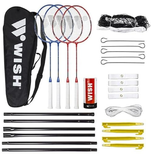 WISH Alumtec Badminton Racket Set 4 Rackets 3 ailerons net Lines