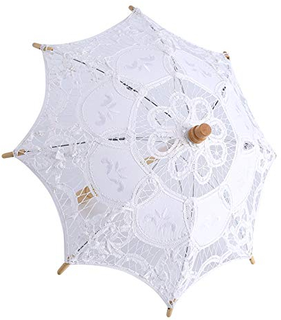 Tissting Weißer Vintage Spitzenschirm, Spitze Regenschirm Vintage Hochzeit Spitze Baumwolle Dame Braut Hochzeit Sonnenschirm Dekoration Foto Requisiten