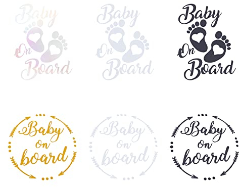 SUPERFINDINGS 6 Blatt 6 Stil Wort Baby An Bord Aufkleber Fußabdruck Vinyl Autoaufkleber Niedlicher Sicherheitshinweis Aufkleber Schild Reflektierende Kunststoff Autoaufkleber Für Auto Van Wände Laptop