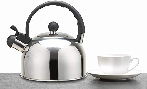 DWD® Whistling Stainless Steel 2.5 Litre Stove top Kettle I Mirror Polished l Fixed Bakelite Handle I Flip & Pour Spout Cap,Camping Fishing Caravan Holiday Home, Retro Classic Induction Base