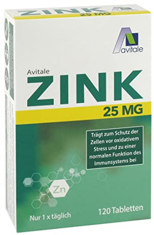 Avitale Zink 25mg, organisches Zink-Citrat gut bioverfügbar, 120 Tabletten | Zink-Tabletten mit 25 mg Zink zum Schutz der Zellen vor oxidativem Stress und für eine normale Funktion des Immunsystems