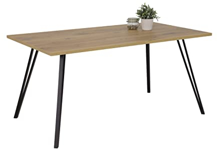 Hela Tische, Esstisch Küchentisch Oksana, Holzwerkstoff melaminbeschichtet, Zinneiche, V-Fußgestell Metall Schwarz, 160x90cm