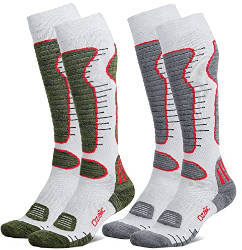Ozaiic Merino Wollsocken Skisocken für Damen & Herren, Atmungsaktive Kompressionsstrümpfe Thermosocken, Warme Dicke Wintersocken Kniehoch für Outdoor-Sport, Snowboarden