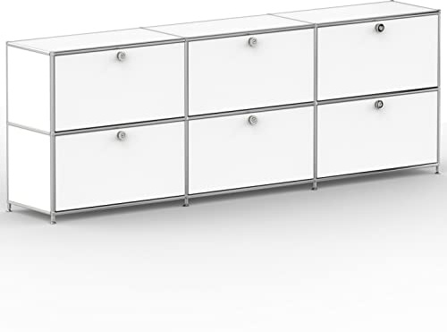 SYSTEM8X Sideboard 02103 Signalweiss 227x40x80cm - Modernes Chrom Design mit 6 Schubladen, Stellfüße - Für Wohnzimmer, Büro, Praxis
