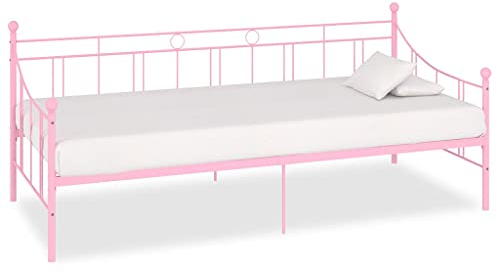 Chenshu Tagesbett-Rahmen' Schlafsofa, Schlafcouch, Sofabett, Polsterliege, Ausziehsofa, Bettsofa, Rosa Metall 90×200 cm