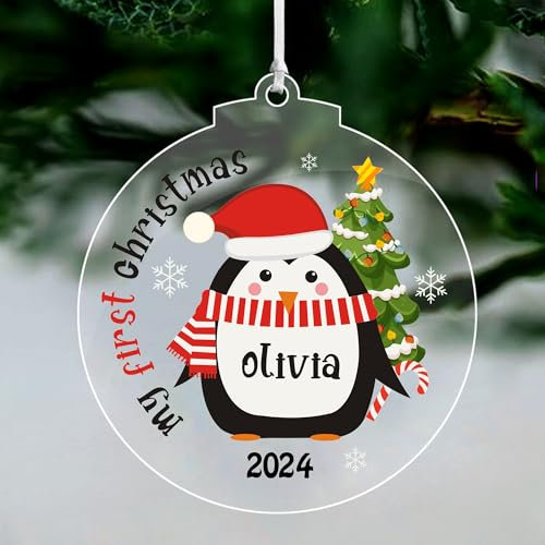 Personalised Babys first Christmas Bauble 2025 1st Christmas Baubles Xmas Tree Decorations Acrylic Hanging Ornaments Gift for New Baby Son Daughter Granddaughter Grandson(Round 2)