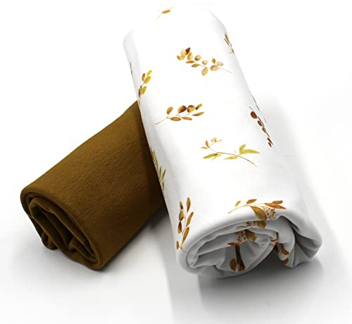 Stoffpaket 0,5m Jersey + 0,5m Bündchenstoff zum Nähen von Kinderkleidung Kinderstoff Jerseystoff (Eukalyptus klein+Olive Set62)