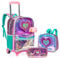 HTgroce Trolley Rucksack mit Rollen, Federmäppchen, Lunch Tasche 3 in 1 Rolling Schulranzen für Mädchen, Liebe Schultaschen-Sets Ideal für Kinder Schüler der Klassen 2-6